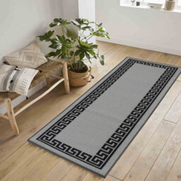 Machine Washable Greek Key Design Anti Slip Doormats Grey 67X220 Cm - thumbnail 1