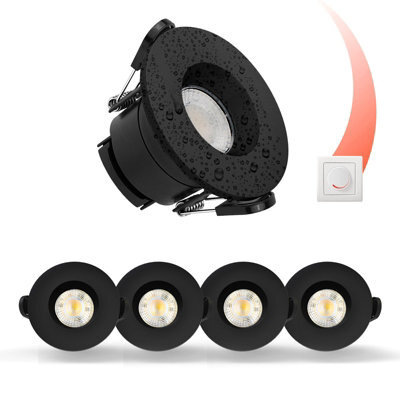 Paul Russells Led Fire Rated Downlights, Black Bezel, 6W 550 Lumens, Ip65, Cct3 3000K Warm-4000K Cool-6500K Day Light, Pack Of 4 - image 1