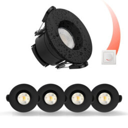 Paul Russells Led Fire Rated Downlights, Black Bezel, 6W 550 Lumens, Ip65, Cct3 3000K Warm-4000K Cool-6500K Day Light, Pack Of 4 - thumbnail 1