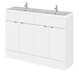 Hudson Reed Fusion Floor Standing 4 Drawer Vanity Unit & Twin Ceramic Basin, Stylish Vanity Unit With Basin, Gloss White, 1200mm - thumbnail 2
