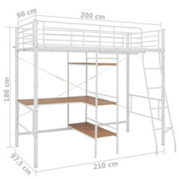 Vidaxl Bunk Bed With Table Without Mattress White Metal 90X200 Cm - thumbnail 7
