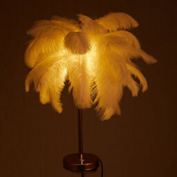 Living And Home G4 Modern White Feather Lampshade Table Lamp Fixtures Decor, Warm Light - thumbnail 3