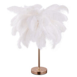 Living And Home G4 Modern White Feather Lampshade Table Lamp Fixtures Decor, Warm Light - thumbnail 5
