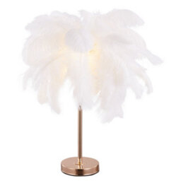 Living And Home G4 Modern White Feather Lampshade Table Lamp Fixtures Decor, Warm Light - thumbnail 4