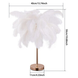 Living And Home G4 Modern White Feather Lampshade Table Lamp Fixtures Decor, Warm Light - thumbnail 6