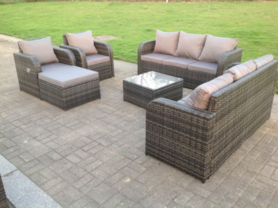 Fimous Grey Wicker Pe Rattan Garden Furniture Set Lounge Sofa Reclining Chair Outdoor Big Footstool 9 Seater - image 1