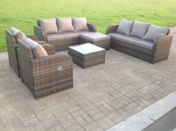Fimous Grey Wicker Pe Rattan Garden Furniture Set Lounge Sofa Reclining Chair Outdoor Big Footstool 9 Seater - thumbnail 9
