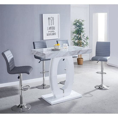 Furniture in Fashion Halo Magnesia Marble Effect Bar Table With 4 Ripple Grey Stools - image 1