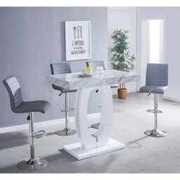 Furniture in Fashion Halo Magnesia Marble Effect Bar Table 4 Ripple Grey Stools