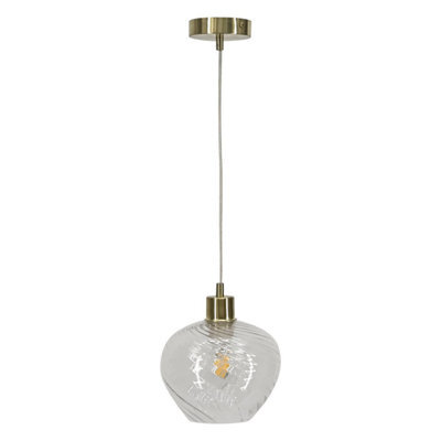 First Choice Lighting Bradson - Clear Swirl Glass With Satin Brass Pendant Fitting - image 1