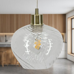 First Choice Lighting Bradson - Clear Swirl Glass With Satin Brass Pendant Fitting - thumbnail 3