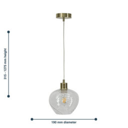 First Choice Lighting Bradson - Clear Swirl Glass With Satin Brass Pendant Fitting - thumbnail 8