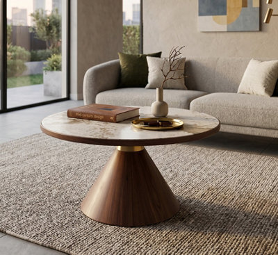 Aspect Furniture Hattie Round Walnut Sintered Stone Coffee Table,70Cm Dia,pandora/walnut - image 1