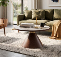 Aspect Furniture Hattie Round Walnut Sintered Stone Coffee Table,70Cm Dia,pandora/walnut - thumbnail 2