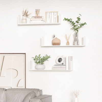 Homcom Set Of 3 Wooden Floating Shelves Wall Mount Cd Dvd Storage Display White - image 1