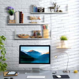 Homcom Set Of 3 Wooden Floating Shelves Wall Mount Cd Dvd Storage Display White - thumbnail 8