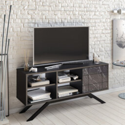 Decorotika North Tv Stand Tv Unit Tv Cabinet Black And Black Marble Effect - thumbnail 2