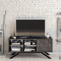 Decorotika North Tv Stand Tv Unit Tv Cabinet Black And Black Marble Effect - thumbnail 1