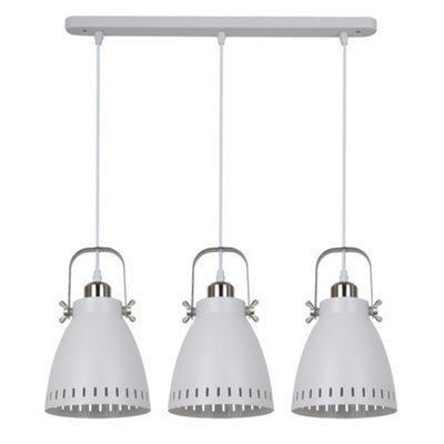 Luminosa Lighting Luminosa Industrial And Retro Hanging Pendant White, Satin Nickel 3 Light  With White Shade, E27