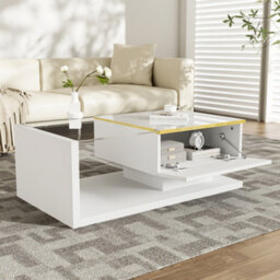 Btm 90 Cm Long Coffee Table, High-Gloss White. Side Tables, Coffee Tables With Glass And Led Effect - thumbnail 9