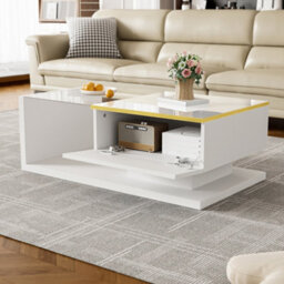 Btm 90 Cm Long Coffee Table, High-Gloss White. Side Tables, Coffee Tables With Glass And Led Effect - thumbnail 5