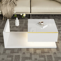 Btm 90 Cm Long Coffee Table, High-Gloss White. Side Tables, Coffee Tables With Glass And Led Effect - thumbnail 8