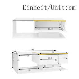 Btm 90 Cm Long Coffee Table, High-Gloss White. Side Tables, Coffee Tables With Glass And Led Effect - thumbnail 7