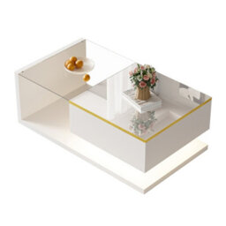 Btm 90 Cm Long Coffee Table, High-Gloss White. Side Tables, Coffee Tables With Glass And Led Effect - thumbnail 2