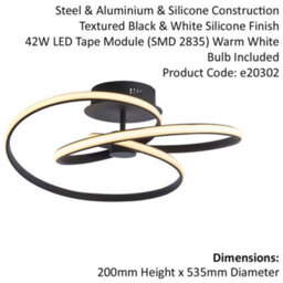 Semi Flush Ceiling Light Fitting - Textured Black & White Diffuser - Led Tape - thumbnail 2
