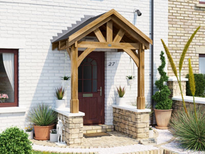 Dunster House Wooden Porch Canopy Kit 2M X 1.5M Pressure Treated Half Height 2 Post Black Shingles Thunderdam - image 1