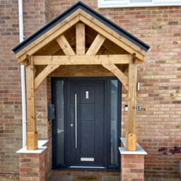 Dunster House Wooden Porch Canopy Kit 2M X 1.5M Pressure Treated Half Height 2 Post Black Shingles Thunderdam - thumbnail 2