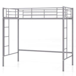 Costway Single Loft Bed Metal Bed Frame W/ Guardrail & 2 Ladders-Silver - thumbnail 2