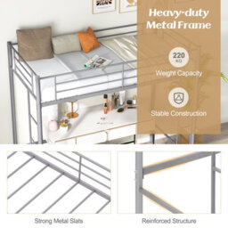 Costway Single Loft Bed Metal Bed Frame W/ Guardrail & 2 Ladders-Silver - thumbnail 5