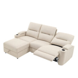 More4Homes Avery 3 Seater Electric Recliner Chaise Lounge Fabric Sofa (Beige) - thumbnail 3