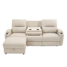 More4Homes Avery 3 Seater Electric Recliner Chaise Lounge Fabric Sofa (Beige) - thumbnail 4