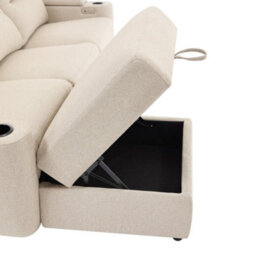 More4Homes Avery 3 Seater Electric Recliner Chaise Lounge Fabric Sofa (Beige) - thumbnail 7