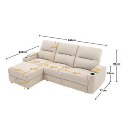 More4Homes Avery 3 Seater Electric Recliner Chaise Lounge Fabric Sofa (Beige) - thumbnail 9