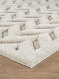 Freya Living Room Area Rug Contemporary 3D Embossed Modern Herringbone Design - Cream 120Cm X 170Cm - thumbnail 5
