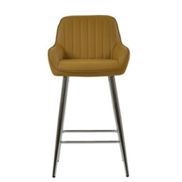 Lakeland Furniture Hamilton Light Tan Brown Faux Leather Chrome Fixed Leg Base Bar Stool
