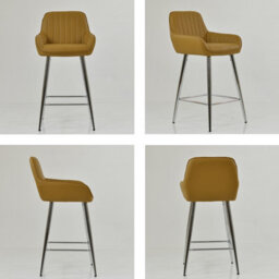 Lakeland Furniture Hamilton Light Tan Brown Faux Leather Chrome Fixed Leg Base Bar Stool - thumbnail 2