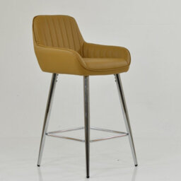 Lakeland Furniture Hamilton Light Tan Brown Faux Leather Chrome Fixed Leg Base Bar Stool - thumbnail 4
