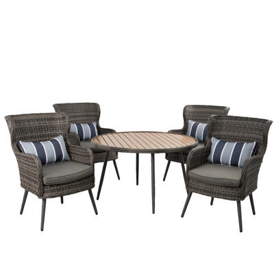 5 Pcs Luxury Rattan Dining Set, Outdoor Patio Dining Set Round Table Chairs Set With Soft Cushion - Natural Table - image 1