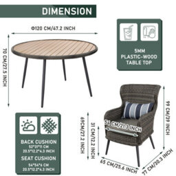 5 Pcs Luxury Rattan Dining Set, Outdoor Patio Dining Set Round Table Chairs Set With Soft Cushion - Natural Table - thumbnail 8