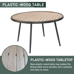 5 Pcs Luxury Rattan Dining Set, Outdoor Patio Dining Set Round Table Chairs Set With Soft Cushion - Natural Table - thumbnail 6