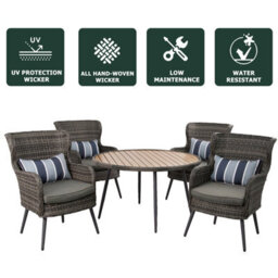 5 Pcs Luxury Rattan Dining Set, Outdoor Patio Dining Set Round Table Chairs Set With Soft Cushion - Natural Table - thumbnail 7