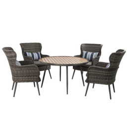5 Pcs Luxury Rattan Dining Set, Outdoor Patio Dining Set Round Table Chairs Set With Soft Cushion - Natural Table - thumbnail 2