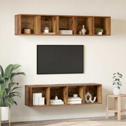 Berkfield Wall-Mounted 4 Pcs Old Wood 37 X 37 X 142.5 Cm Engineered Wood - thumbnail 4
