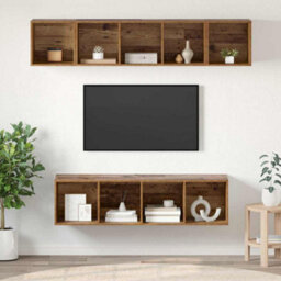 Berkfield Wall-Mounted 4 Pcs Old Wood 37 X 37 X 142.5 Cm Engineered Wood - thumbnail 1