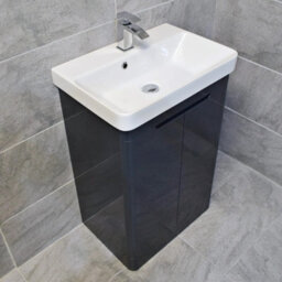 Hydros Vanity Unit Anthracite Grey Gloss 550mm 2 Door With Ceramic Basin Sink Ross - thumbnail 1