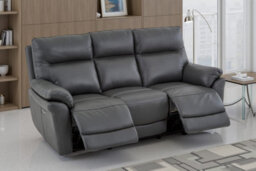 Dark Grey Leather Electric 3 Seater Recliner Sofa